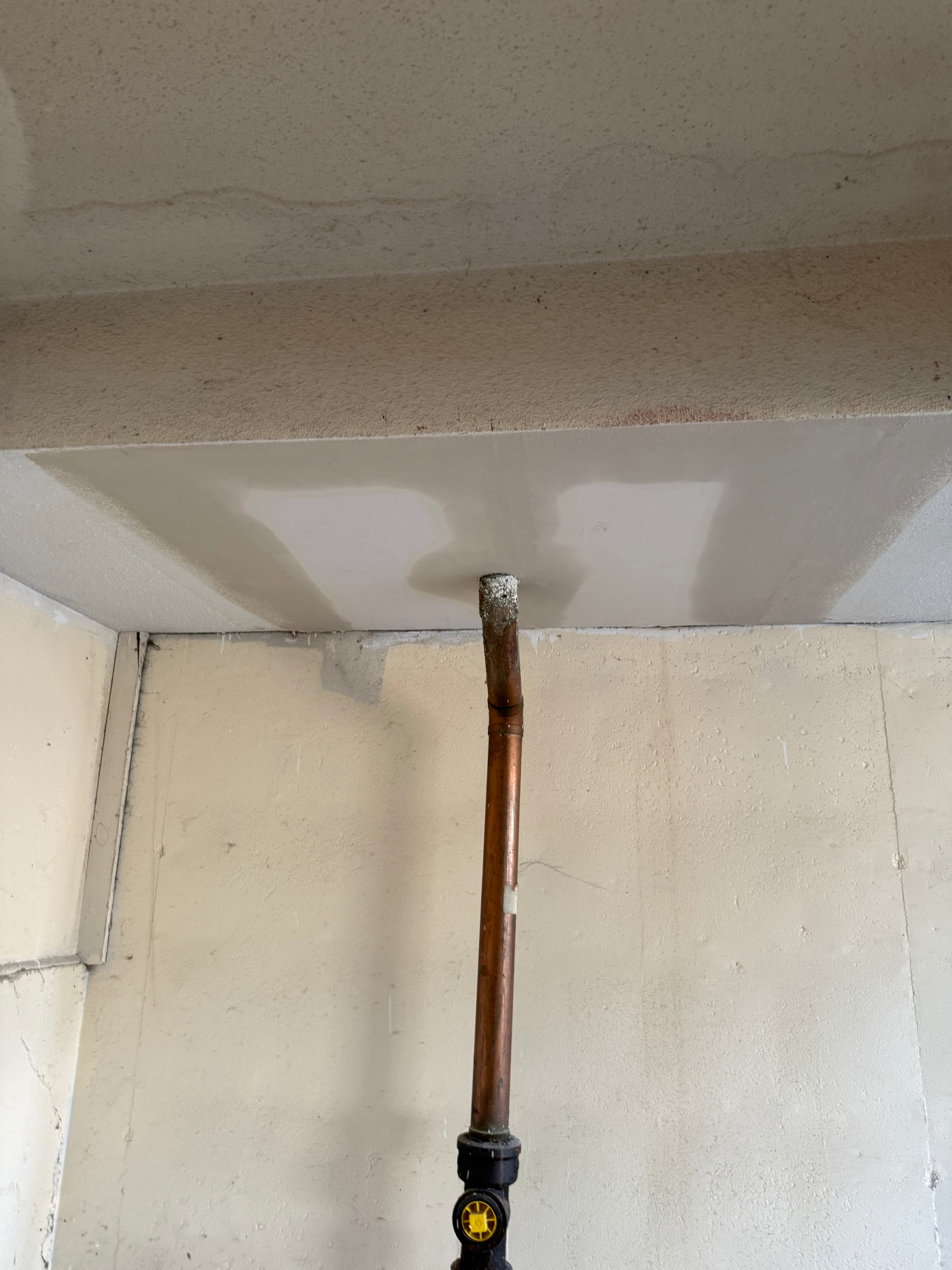 Finish coats floated smooth across the repaired section, prepped for texture blending