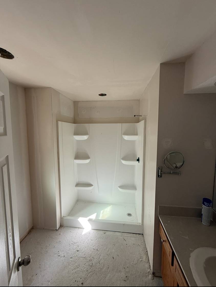 Shower surround finished and ready for tile or paint